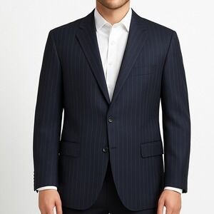 Jack Victor 44L Blazer 100% Italian Wool Pin Stripe Black Sport Coat Suit Jacket